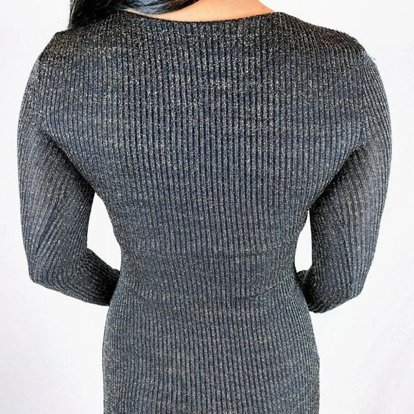 Bardot Black Gold Lace Up Sweater Midi Dress $179 - Picture 10 of 14